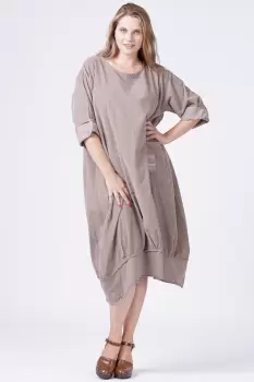 Rochie lalea din catifea reiata bej inchis imagine