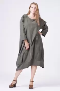 Rochie lalea din catifea reiata kaki imagine