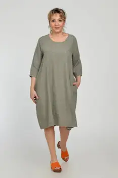 Rochie lalea din in, masura mare, bej inchis imagine