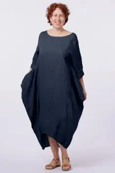 Rochie lalea in colturi, din in, bleumarin imagine