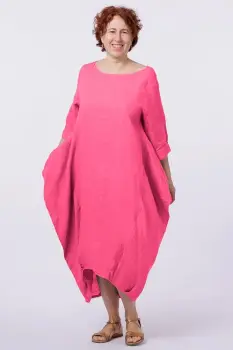 Rochie lalea in colturi, din in fucsia imagine