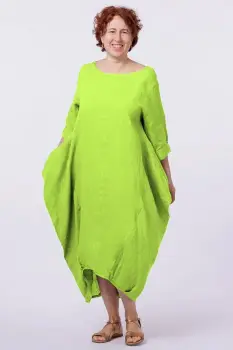 Rochie lalea in colturi, din in, verde lime imagine