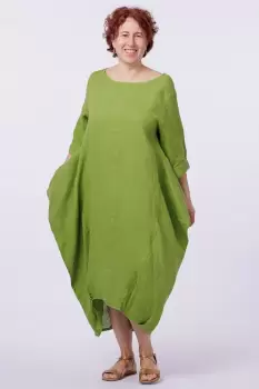 Rochie lalea in colturi, din in, verde olive imagine