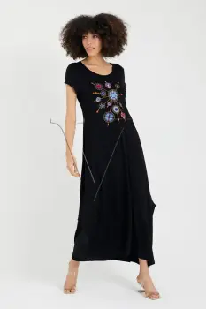 Rochie lalea in colturi, din tricot de vascoza, cu broderie   Circles imagine