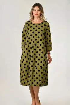 Rochie lalea, verde cu buline embosate, catifelate si croi lejer, din vascoza imagine