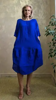Rochie lejera de vara din in cu croi lalea oversized, albastru electric imagine