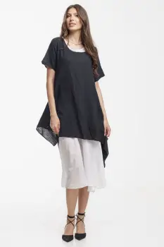 Rochie lejera din bumbac cu doua straturi si croi asimetric, alb-negru imagine