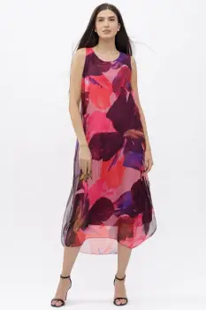 Rochie lunga A-line, cu imprimeu fucsia, corai si bordo imagine