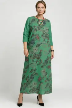 Rochie lunga A-line din catifea reiata cu imprimeu paisley, verde imagine