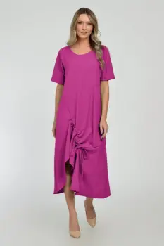 Rochie lunga A-line din in mercerizat cu siret la poale, magenta imagine