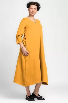 Rochie lunga A-line din jerseu punto milano, galbena imagine