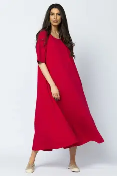 Rochie lunga A-line din tricot de bumbac, fucsia imagine