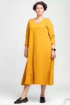 Rochie lunga A-line din tricot de bumbac mustar imagine