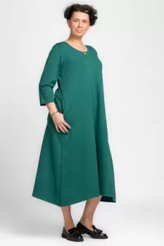 Rochie lunga A-line din tricot de bumbac verde imagine