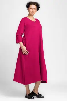 Rochie lunga A-line fucsia inchis, din tricot de bumbac imagine