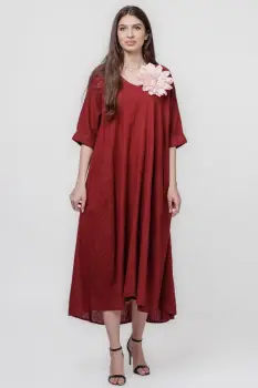 Rochie lunga A-line oversize, din in, bordo imagine