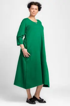 Rochie lunga A-line verde smarald, din tricot de bumbac imagine