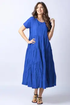 Rochie lunga cu patru volane, albastru electric imagine