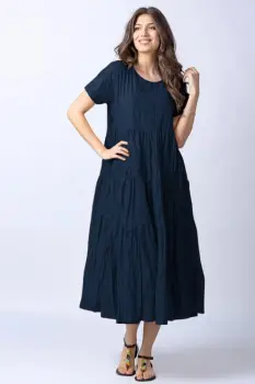 Rochie lunga cu patru volane, bleumarin imagine