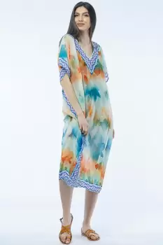 Rochie lunga de plaja tip poncho cu motive florale acuarela imagine