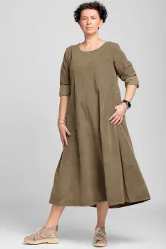 Rochie lunga din catifea reiata, A-line, bej inchis imagine