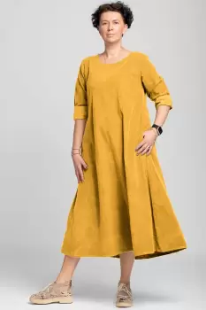 Rochie lunga din catifea reiata, A-line, galben imagine