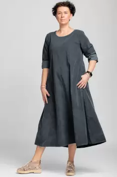 Rochie lunga din catifea reiata, A-line, gri imagine