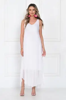 Rochie lunga din matase cu croi fluid si bretele fine, eleganta, alba imagine