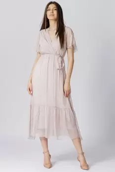 Rochie lunga din matase naturala cu bust petrecut, roz prafuit imagine