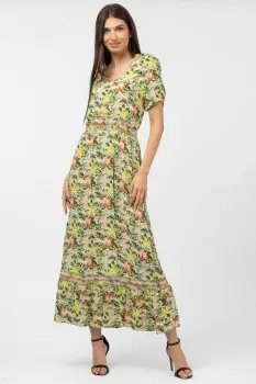 Rochie lunga din vascoza, cu imprimeu floral imagine