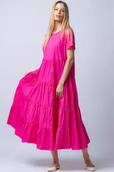Rochie lunga fucsia cu patru volane imagine