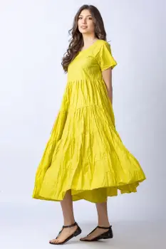 Rochie lunga galbena cu patru volane imagine