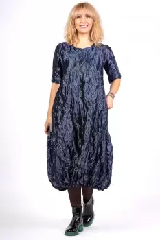 Rochie lunga gogosar din tafta cu memorie, albastru metalizat imagine