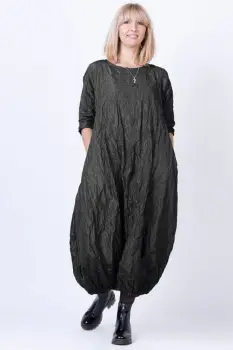 Rochie lunga gogosar din tafta cu memorie, gri metalizat inchis imagine