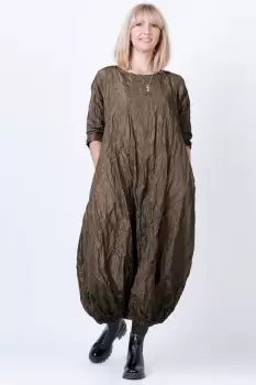 Rochie lunga gogosar din tafta cu memorie, maro deschis metalizat imagine