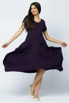 Rochie lunga in colturi, din tricot de bumbac, mov imagine