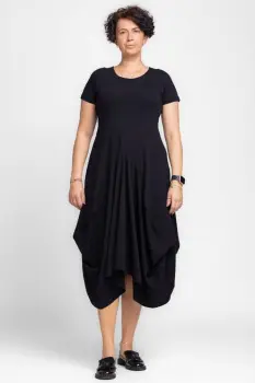 Rochie lunga in colturi, din tricot de bumbac, neagra imagine