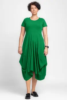 Rochie lunga in colturi, din tricot de bumbac, verde crud imagine
