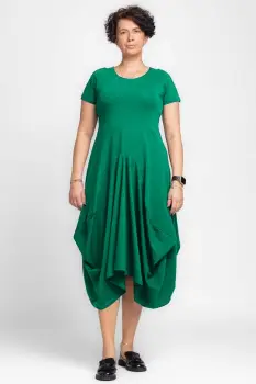 Rochie lunga in colturi, din tricot de bumbac, verde smarald imagine