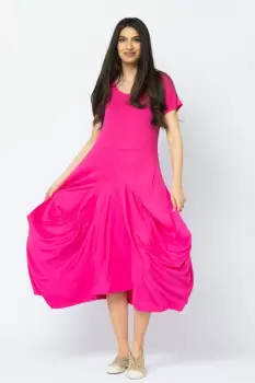 Rochie lunga in colturi, din tricot de vascoza, fucsia imagine