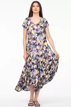 Rochie lunga in colturi, din tricot de vascoza, imprimeu abstract mov imagine