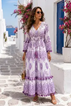 Rochie lunga inspirata de ceramica siciliana si farmecul Mediteranei, mov imagine