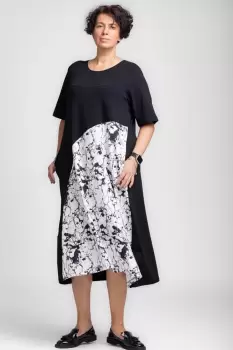 Rochie lunga marmorata alb-negru, din jerseu de bumbac imagine