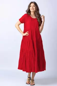 Rochie lunga rosie cu patru volane imagine