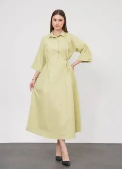Rochie lunga tip camasa din poplin satinat de bumbac, verde menta imagine