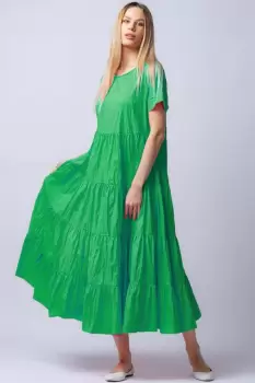 Rochie lunga verde cu patru volane imagine