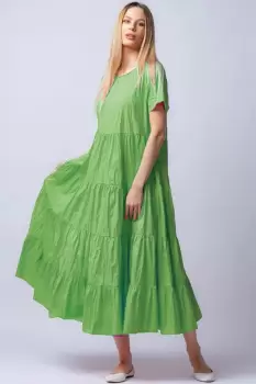 Rochie lunga verde deschis cu patru volane imagine