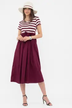 Rochie marinar din tricot cu dungi si poplin de bumbac, bordo imagine