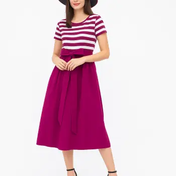 Rochie marinar din tricot cu dungi si poplin de bumbac, magenta imagine