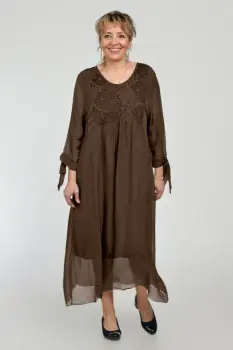 Rochie maro lunga, din matase naturala cu platca din dantela pe fata si pe spate imagine